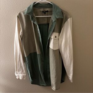 Missguided Green and White Denim Jacket Oversized